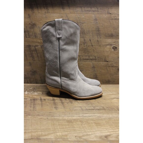 Wolverine women's vintage pale gray suede mid calf stacked heel Western boots - Picture 4 of 16